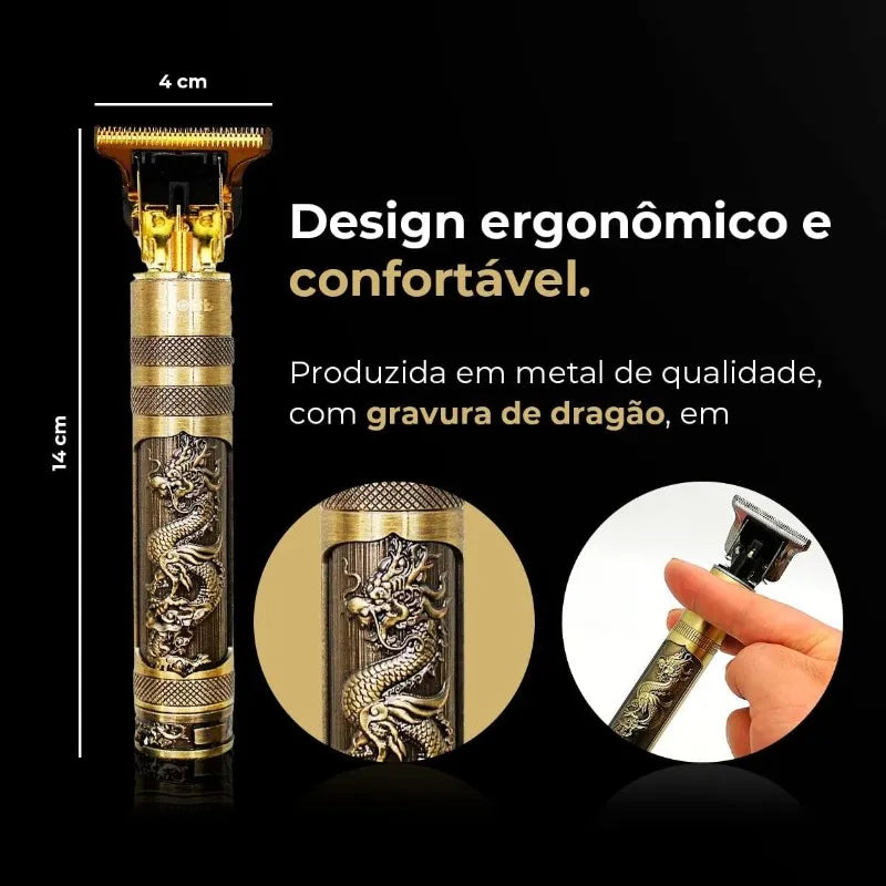 Máquina de cortar cabelo barbeiro profissional dragão elétrica bateria recarregável material original cobre