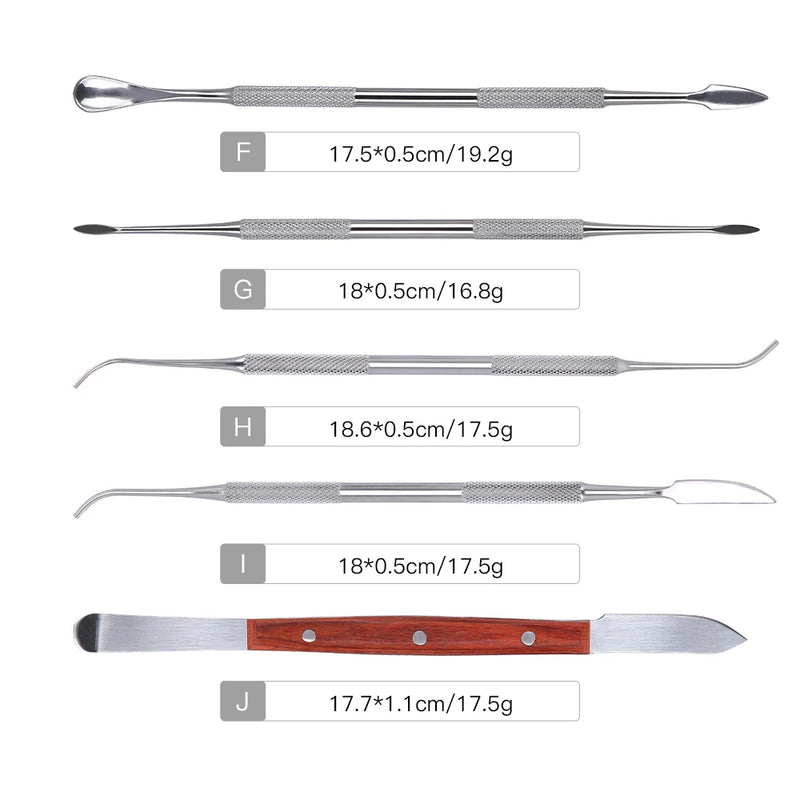 Conjunto de Espátulas Dentárias de Aço Inoxidável 10 peças, para Escultura em Cera